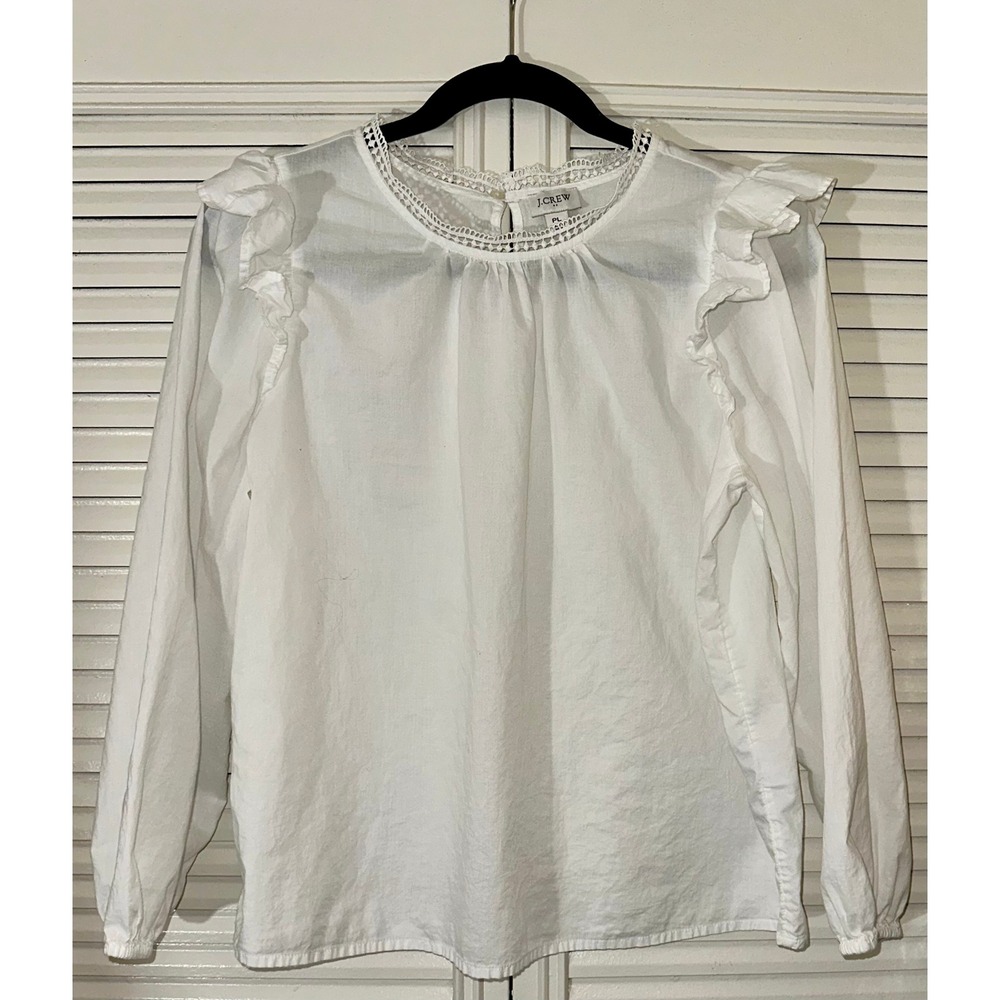 J.Crew Factory Women's‎ Petite 100% Cotton White Ruffled Top Size PL